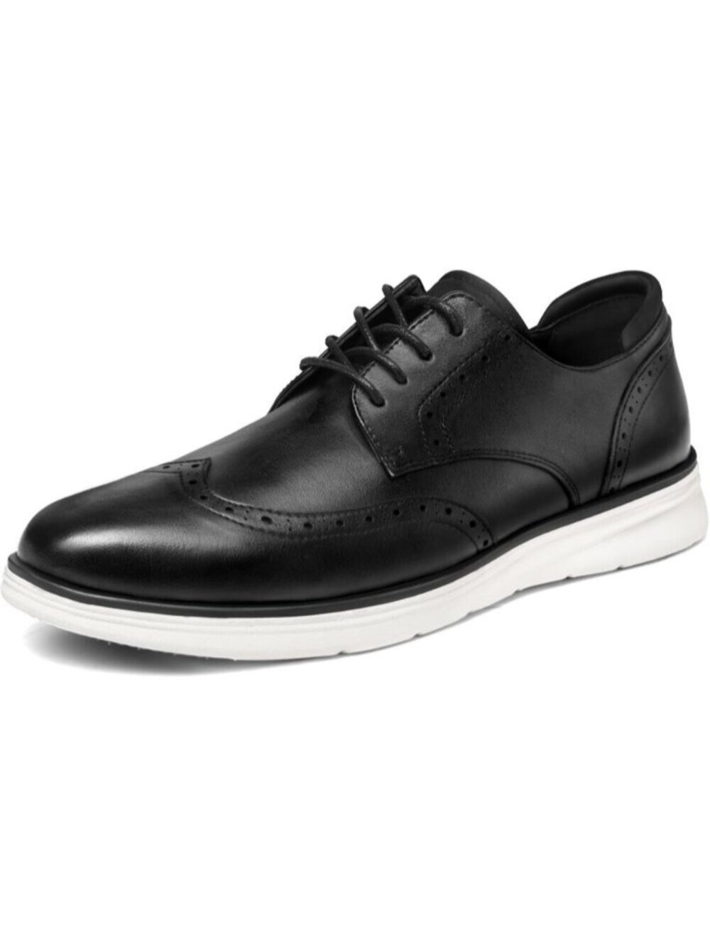 Men's Black-White Comfortable Lace-up Wingtip Brogue Dress Leather Oxford Shoes
